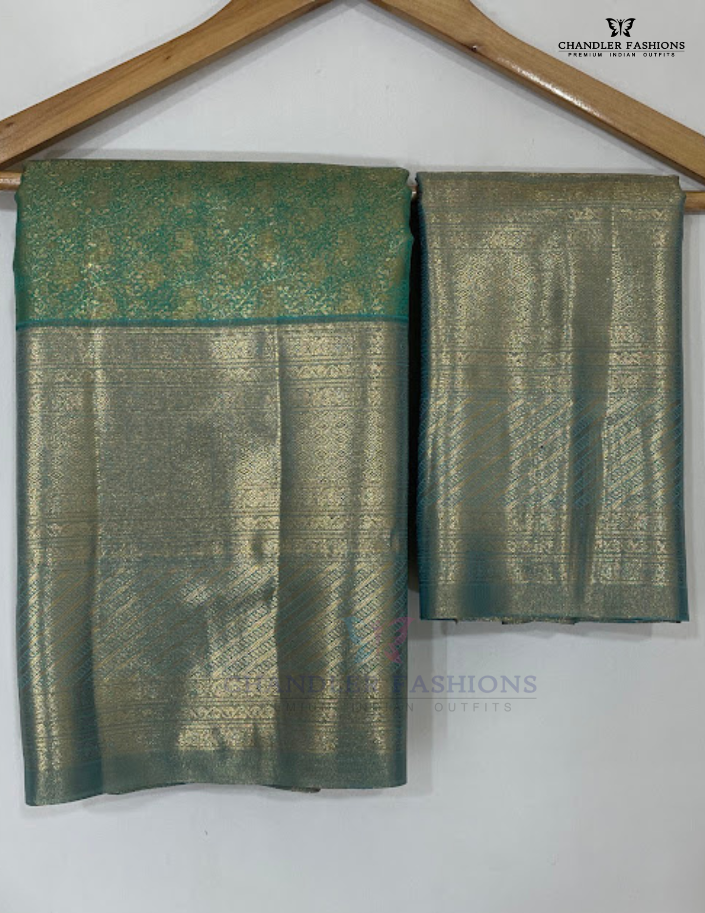 Sea Green Color Pure Kanchi Silk With Unique Motifs Gold Zari Work Saree Near Me