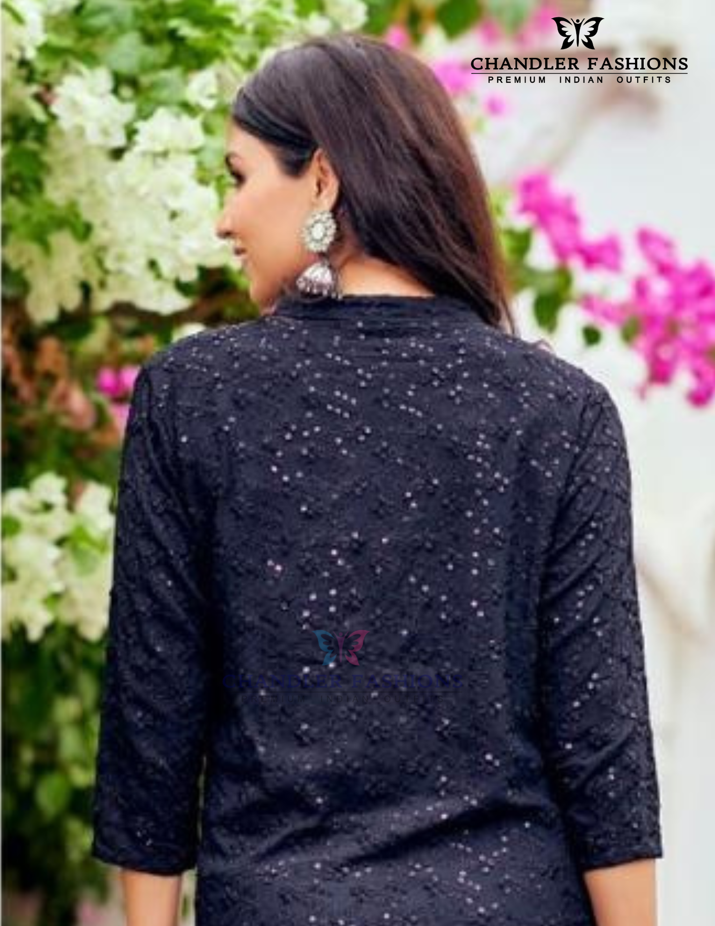 Black Color Rayon With Chikankari Work Kurti In Yuma