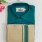 Charming Green Color Cotton Shirt With Tissue Zari Work Dhoti Set For Kids