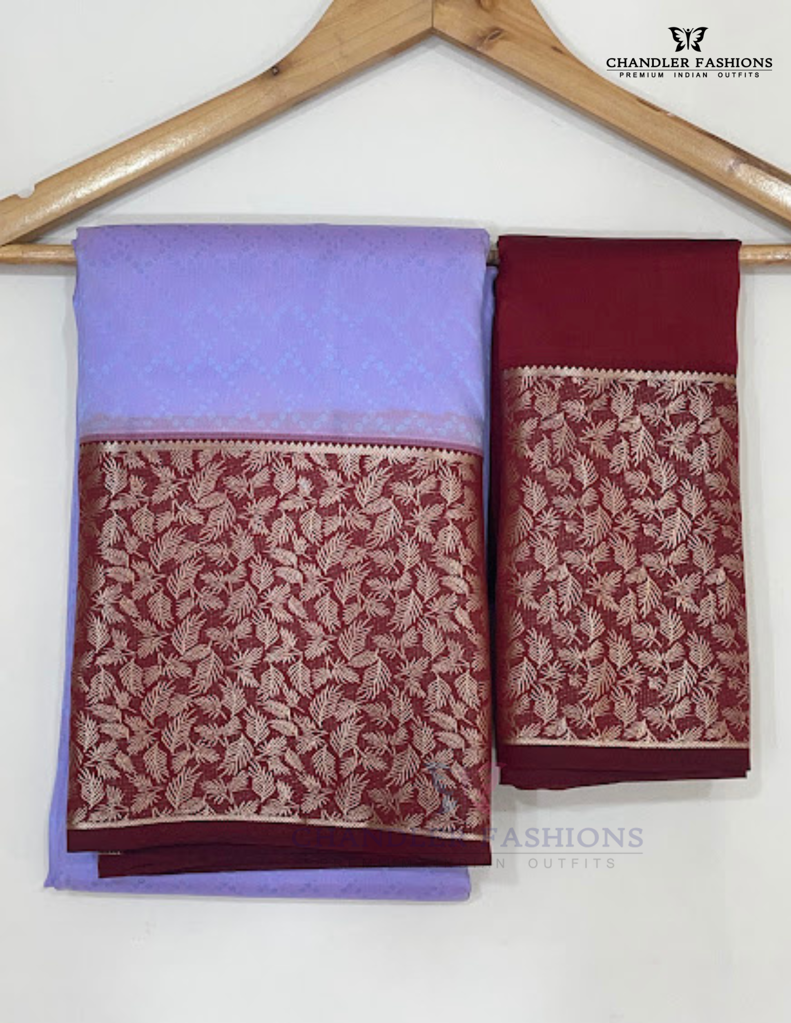 Lavender Color Kanchi Silk Floral Motifs With Silver Zari Work Saree Near Me