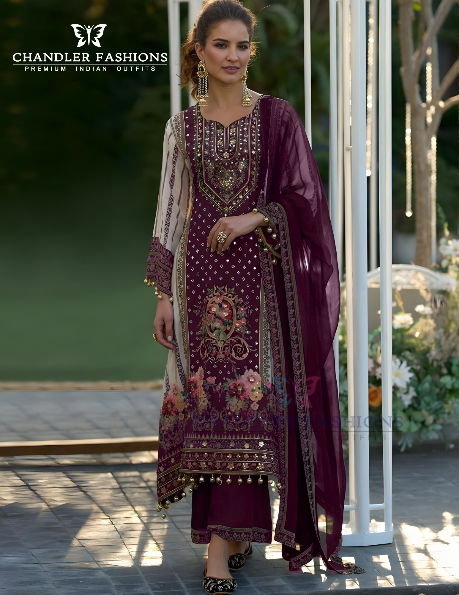 Stunning Purple Color Sheer With Printed And Fancy Embroidery Mirror Work Palazzo Suits