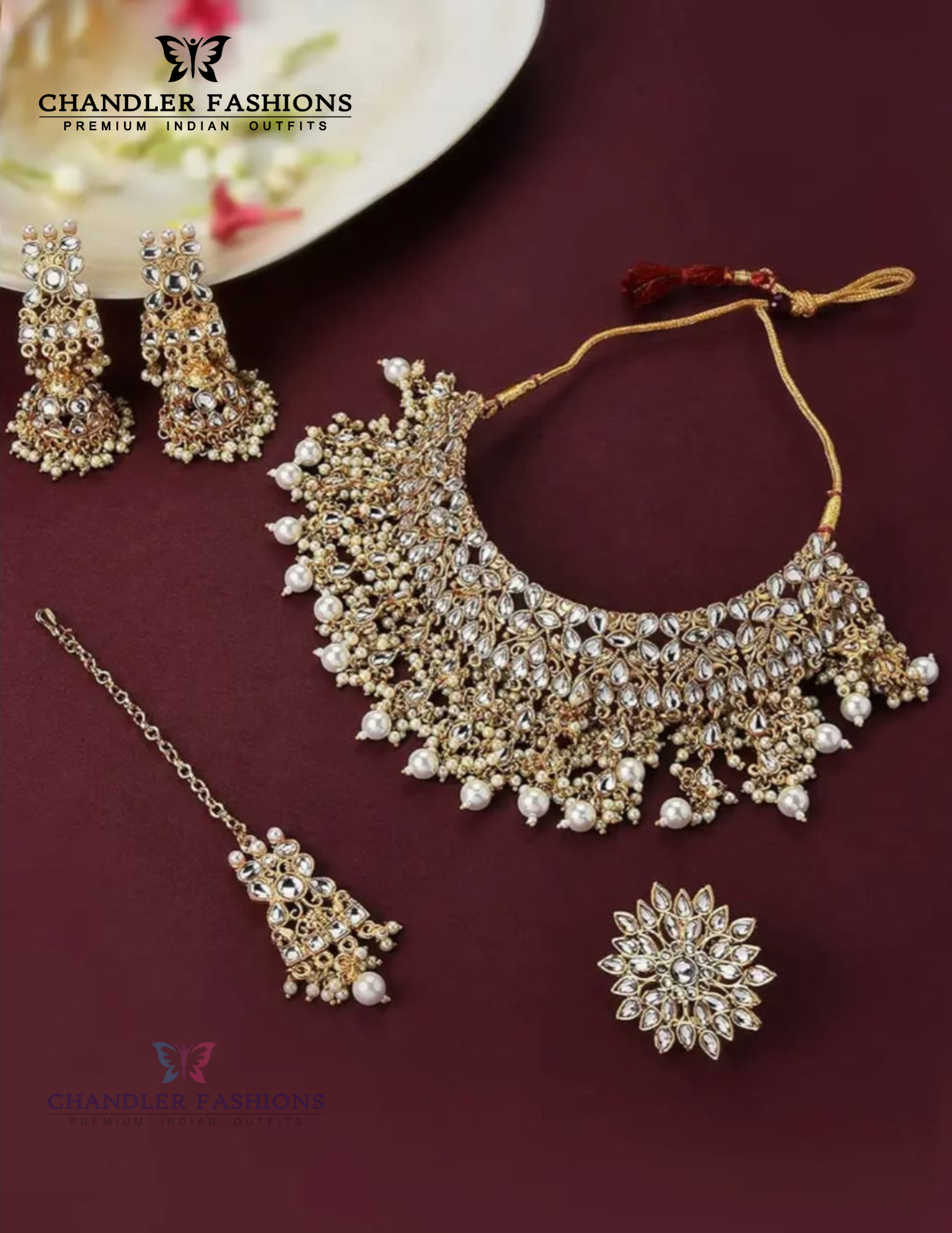 White Stones With Royal Pearl Choker Set Near Me