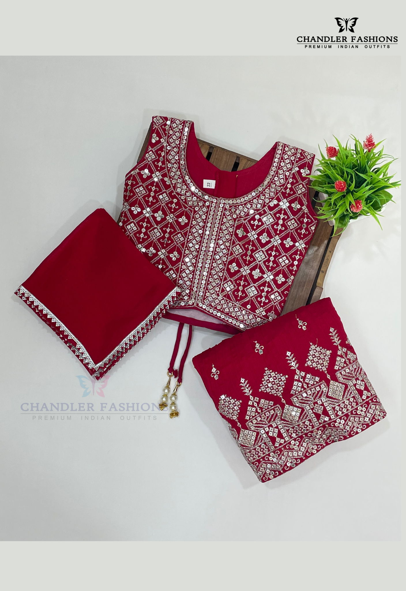 Attractive Red Colored Georgette Choli Sets With Stone Work Near Me
