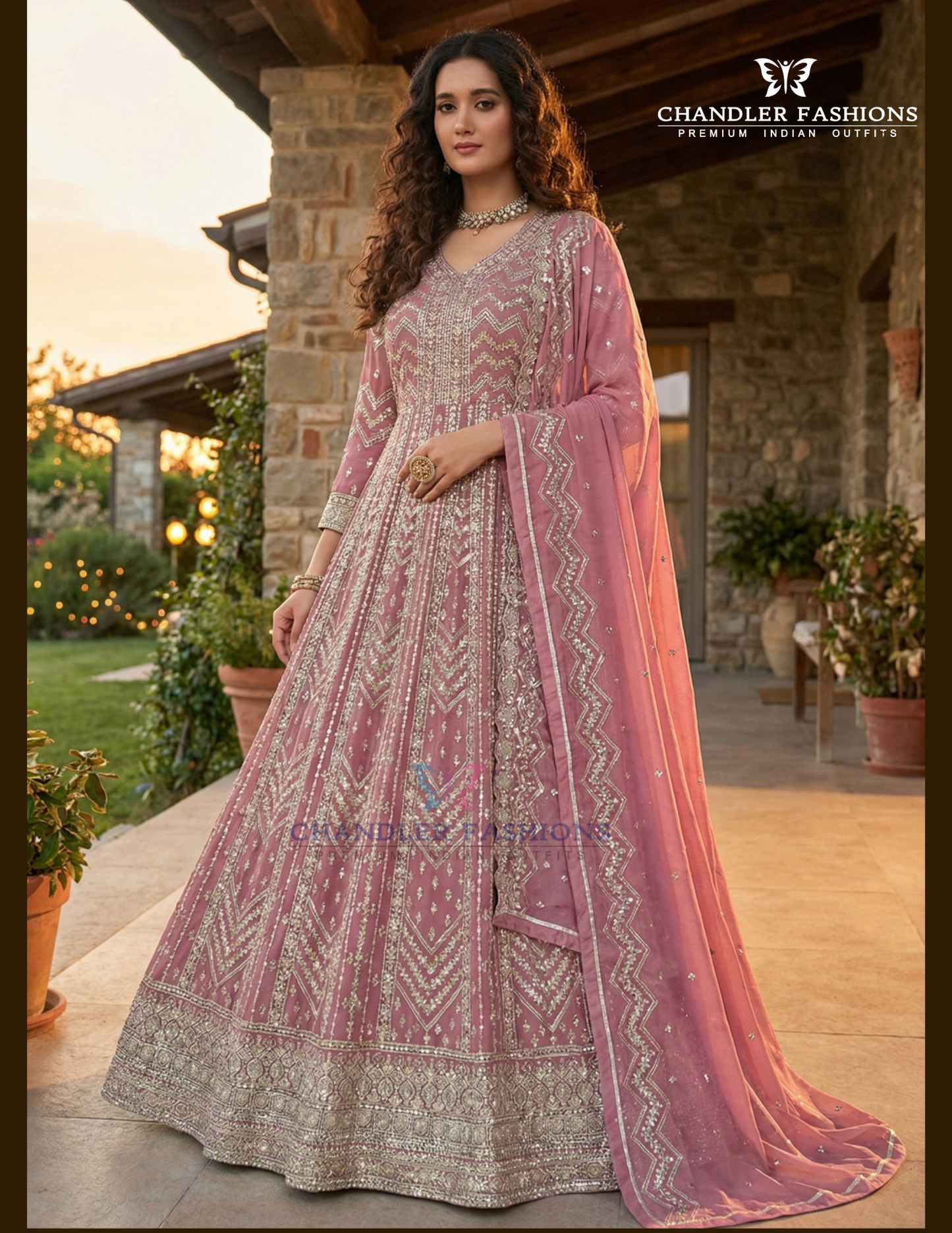 Elegant Pink Color Premium Georgette With Heavy Zari And Thread Embroidery Work Anarkali Gown
