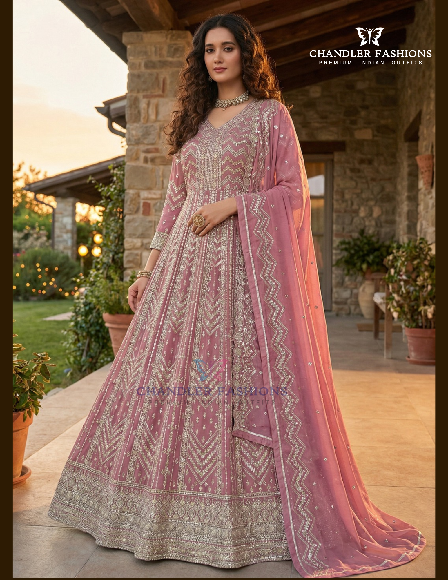 Elegant Pink Color Premium Georgette With Heavy Zari And Thread Embroidery Work Anarkali Gown