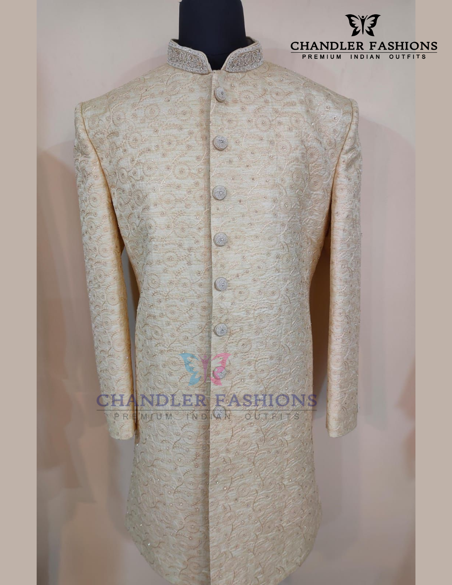 Gold Color Silk With Hand Embroidery Work Sherwani Suit Near Me