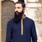 Navy Blue Color Slub Silk Neck Work Men's Kurta Near Me