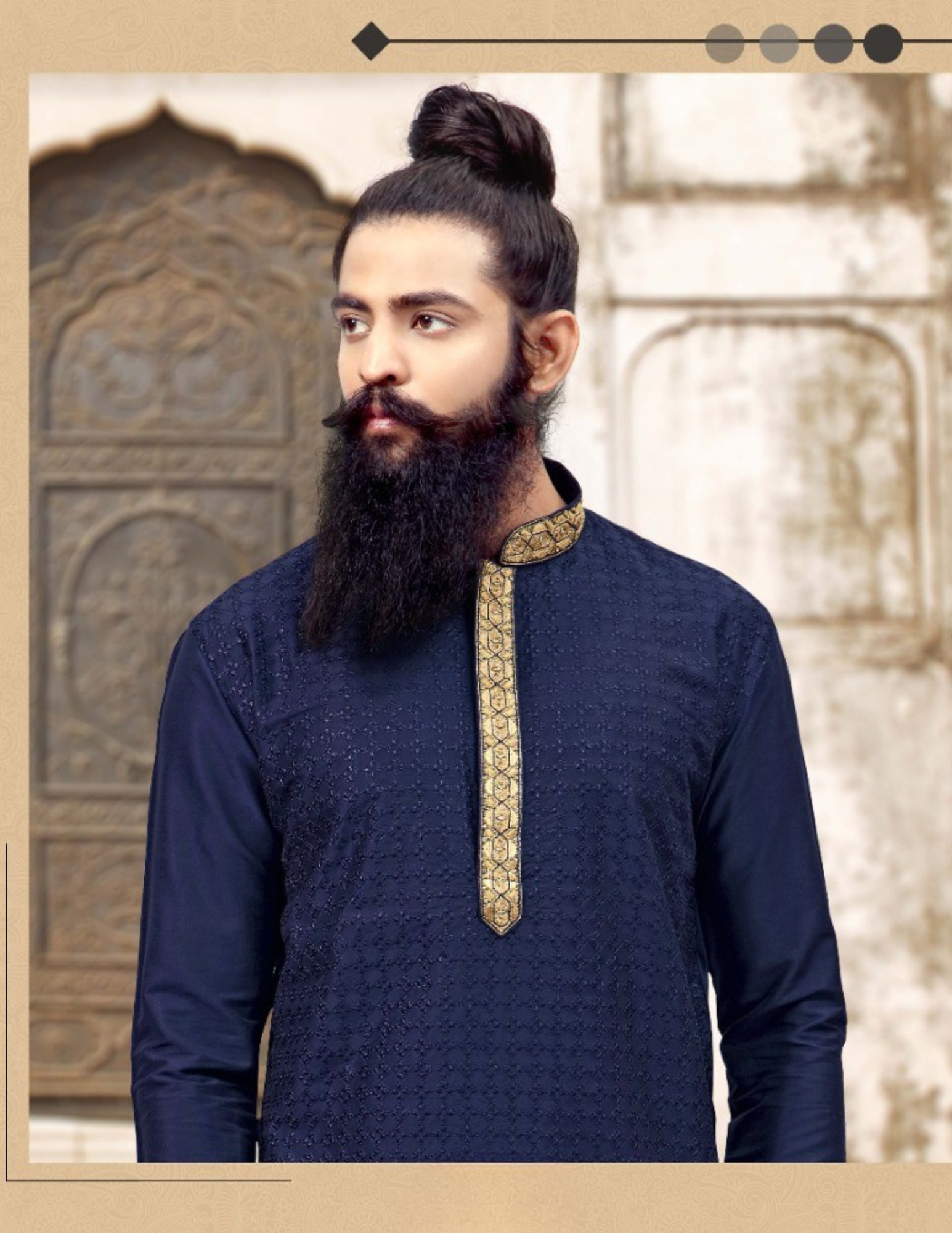 Navy Blue Color Slub Silk Neck Work Men's Kurta Near Me