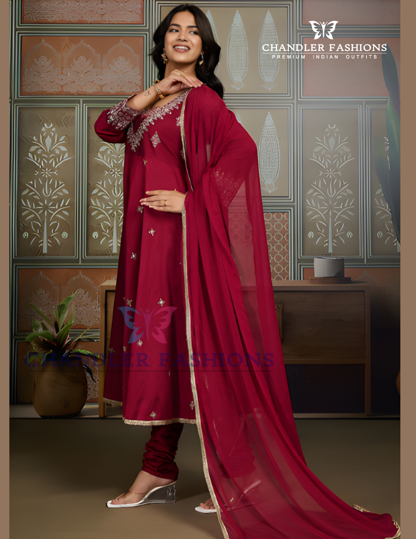 Maroon Color Silk Blend With Embroidery Work Anarkali Suits Near Me