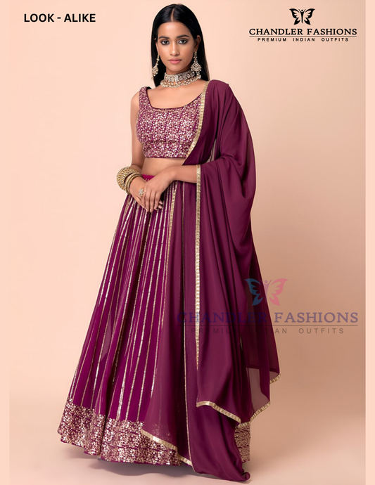 Amazing Wine Color Georgette With Sequins Zari And Embroidery Work Lehenga Choli For Women