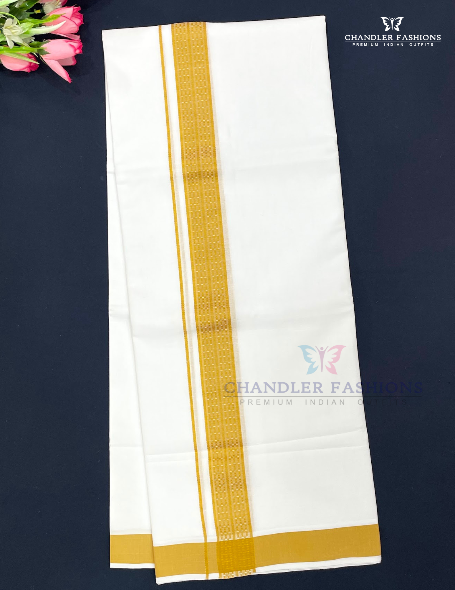 Men's White Color Cotton Dhoti With Zari Border Near Me