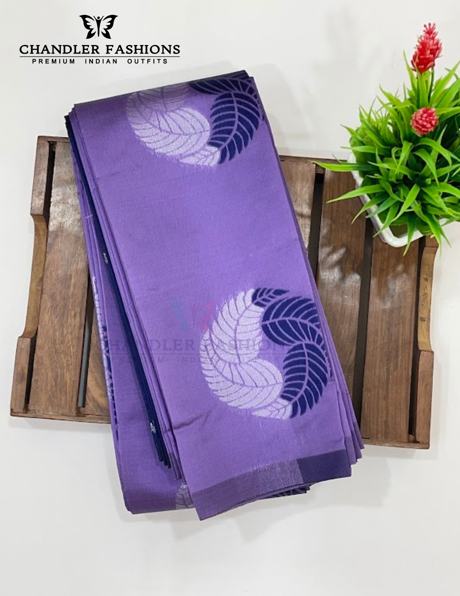 Purple Color Leaf Motifs Pure Kanchi Silk Saree Near Me