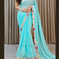Beautiful Skyblue Colored Faux Georgette Embroidery Work Designer Saree For Women