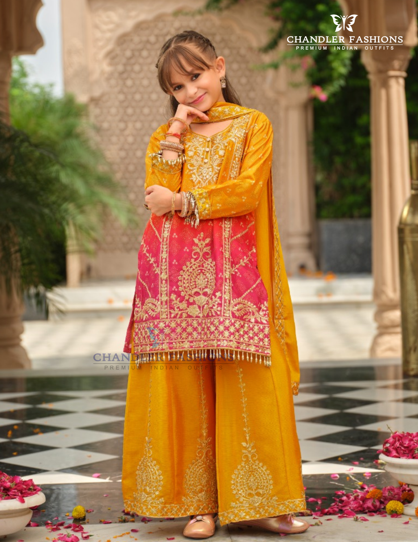 Yellow Color Chinon With Embroidery Work Palazzo Suits For Girls Near Me