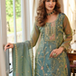 Alluring Teal Green Color Shimmer With Embroidery Work Palazzo Suits For Women