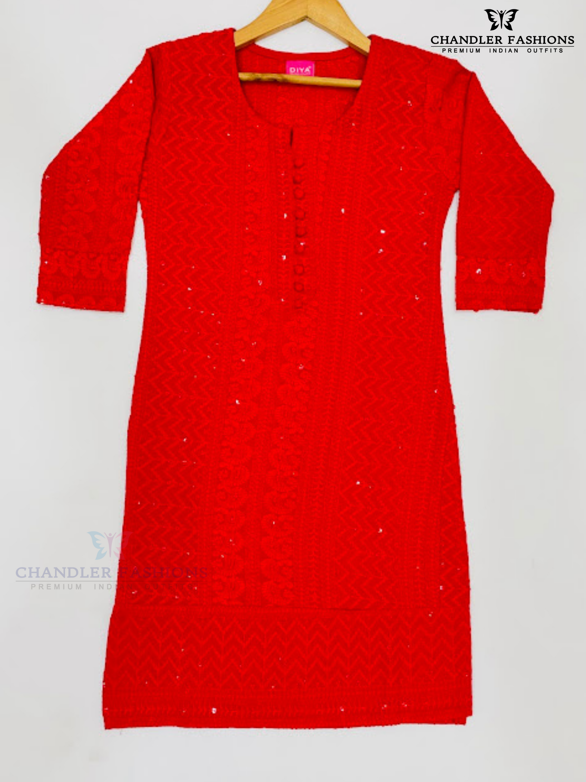 Elegant Red Color Soft Cotton With Chikankari Work Kurti Near Me
