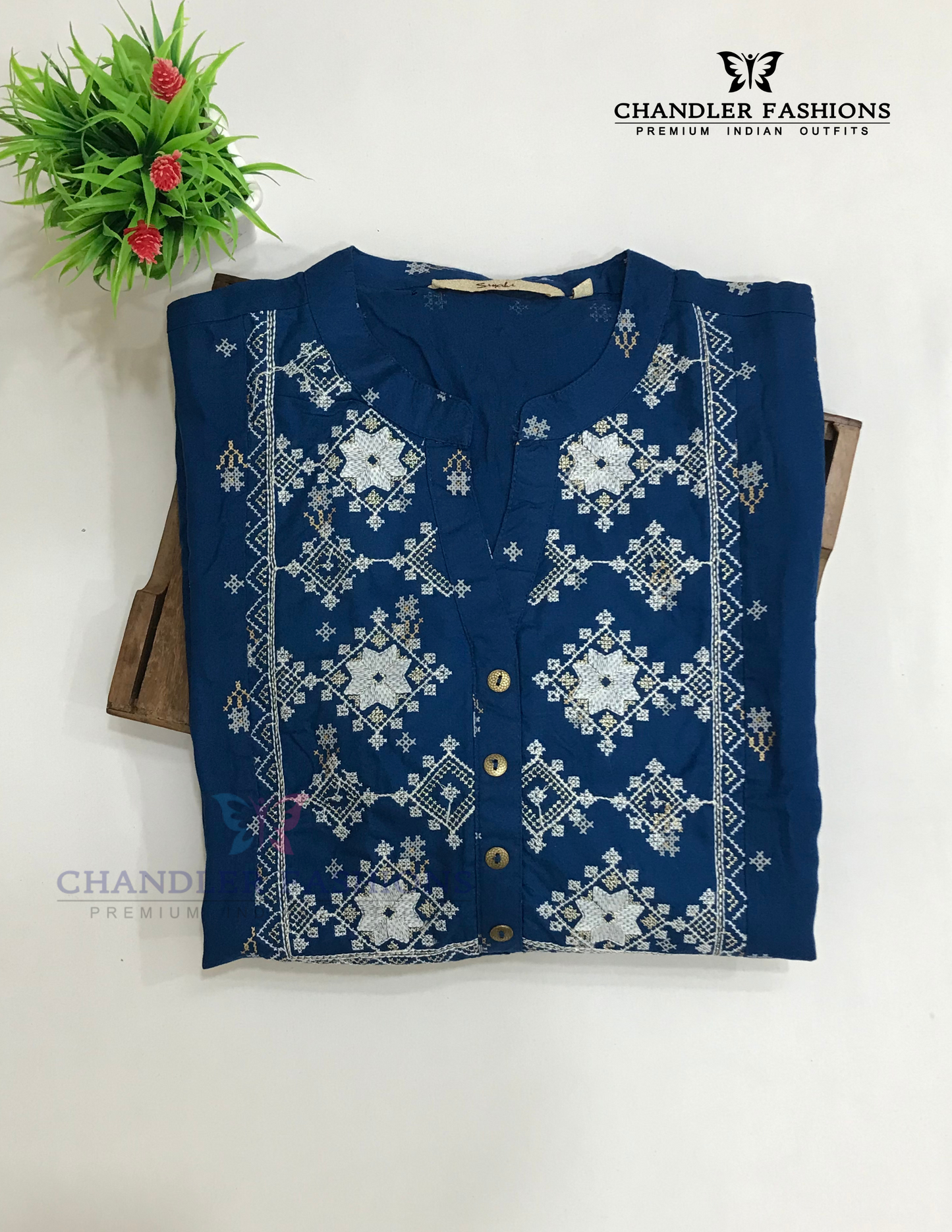 Charming Blue Color Cotton Kurti With Embroidery Work Near Me