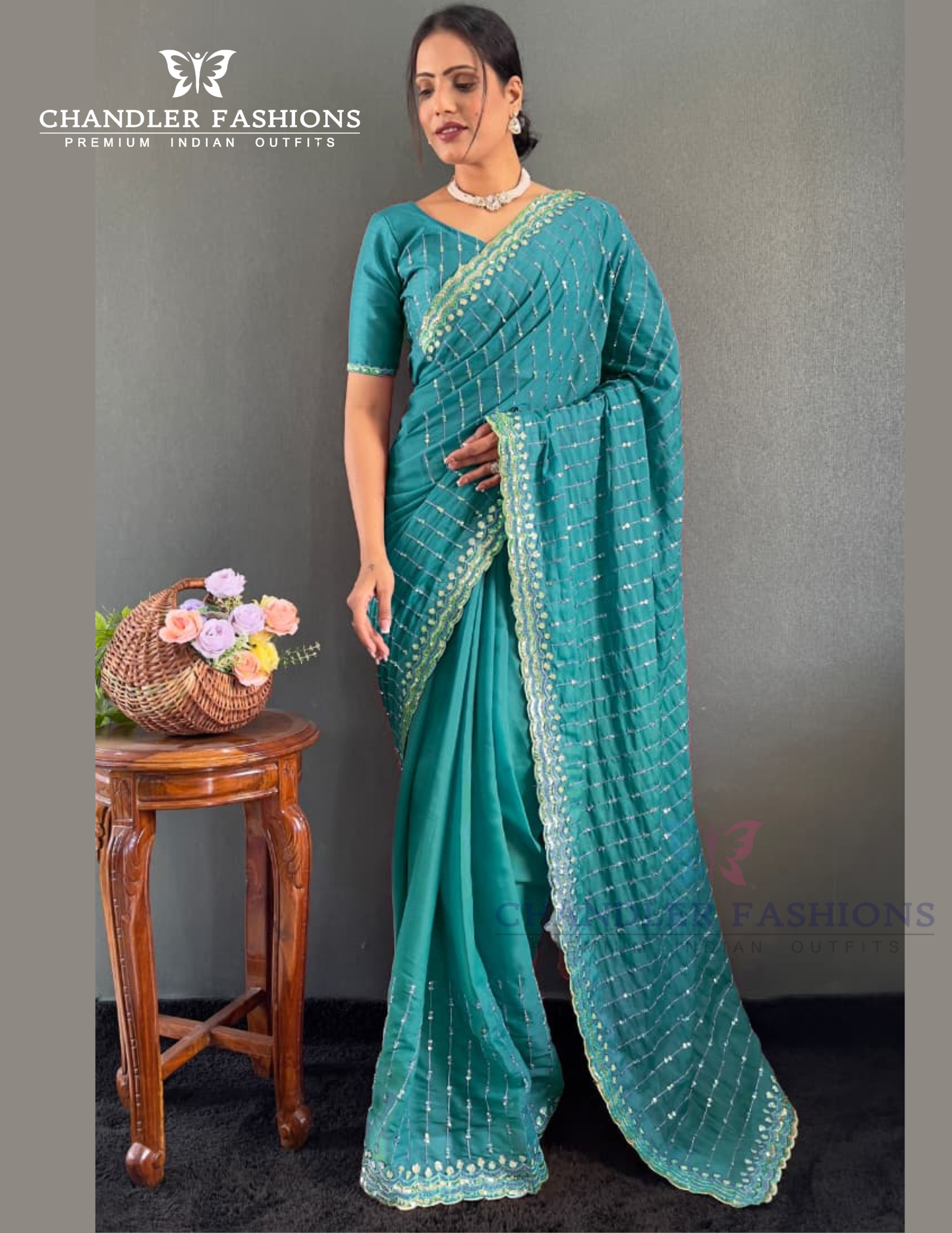 Attractive Teal Blue Color Georgette Silk Ready To Wear Saree Near Me
