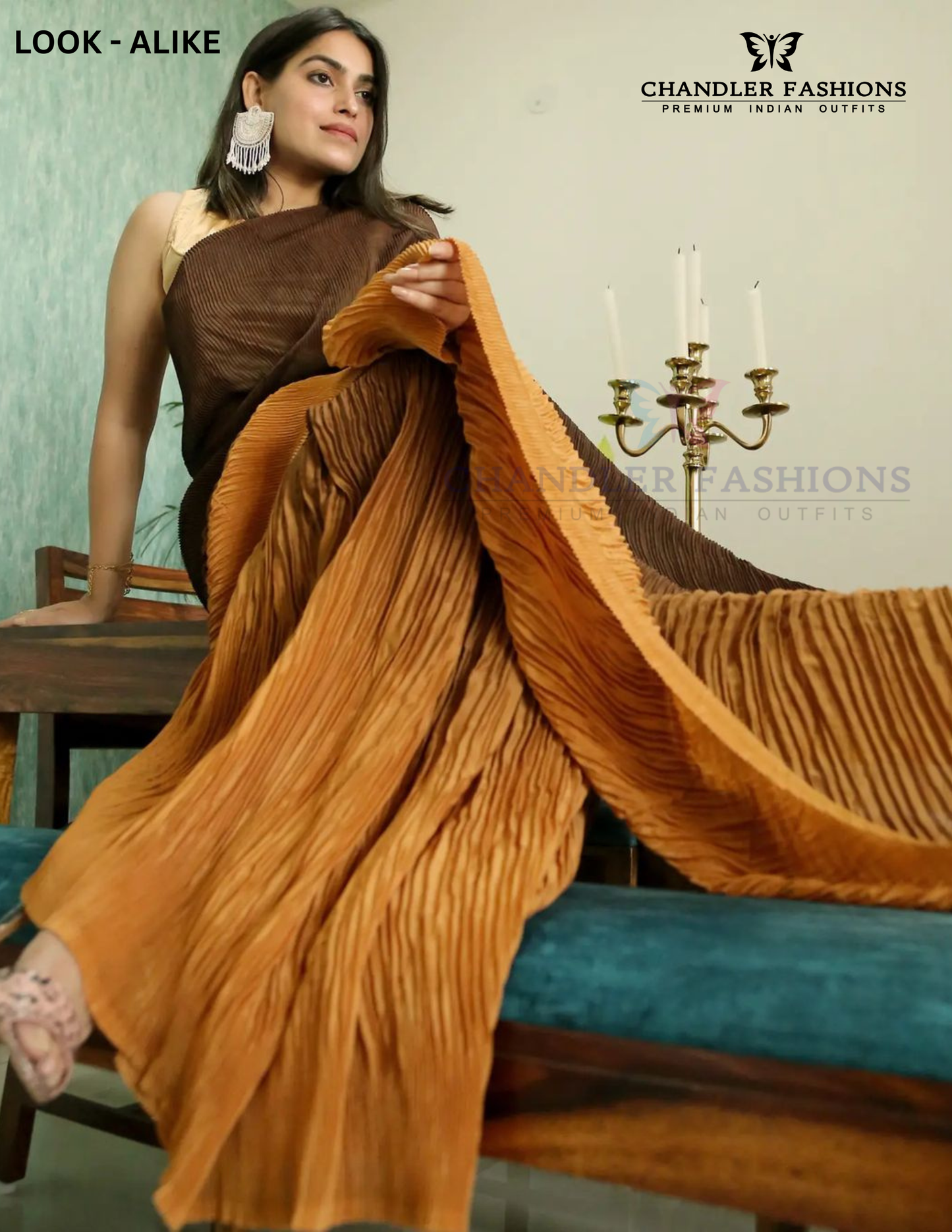 Latest Georgette Crush Yellow Saree With Stitched Blouse Near Me