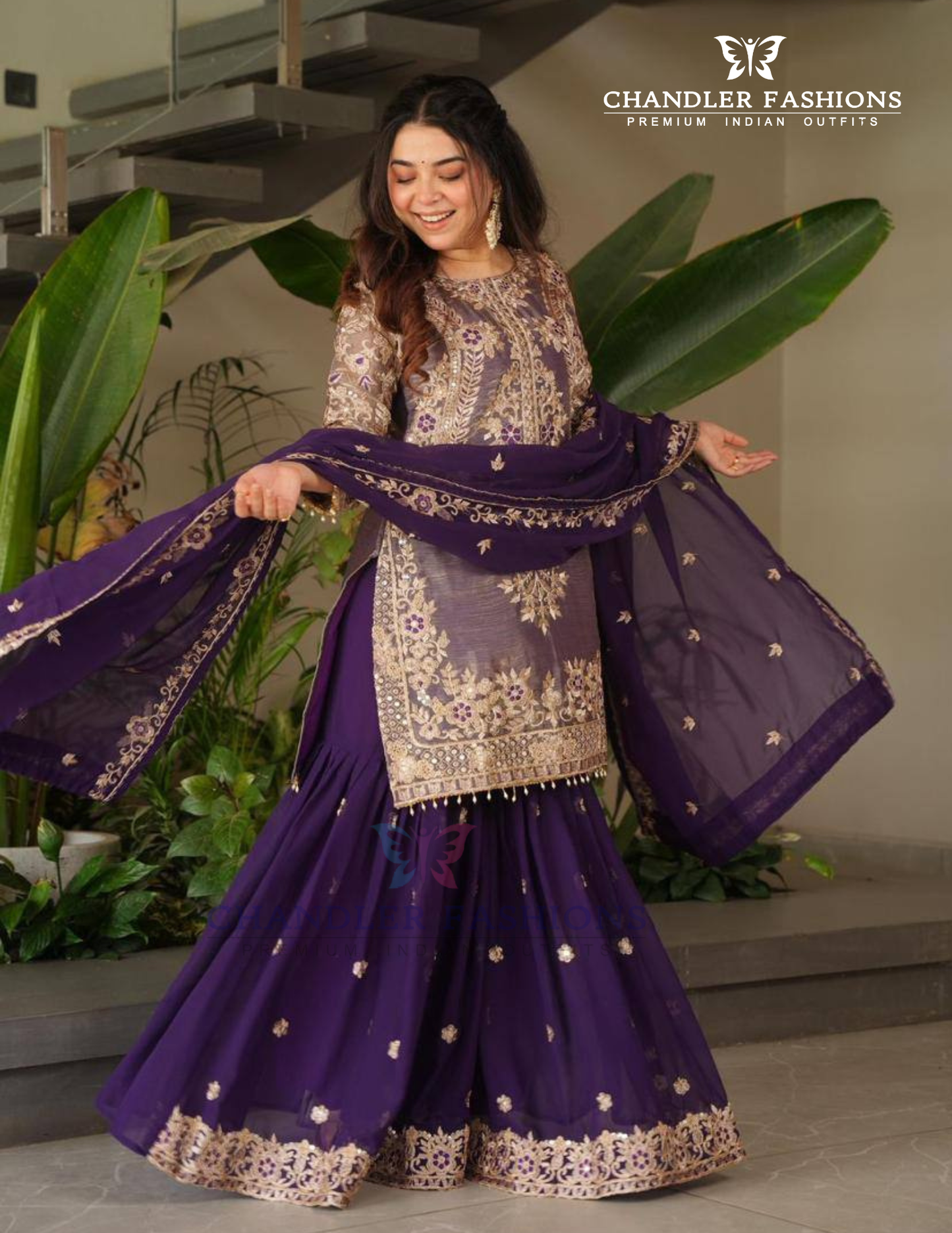 Purple Color Crazy Silk Embroidery Sequins Work Palazzo Suits Near Me