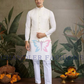Elegant Off White Color Viscose Silk Kurta Embroidery And Sequins Work With Pajama And Jacket Set For Men