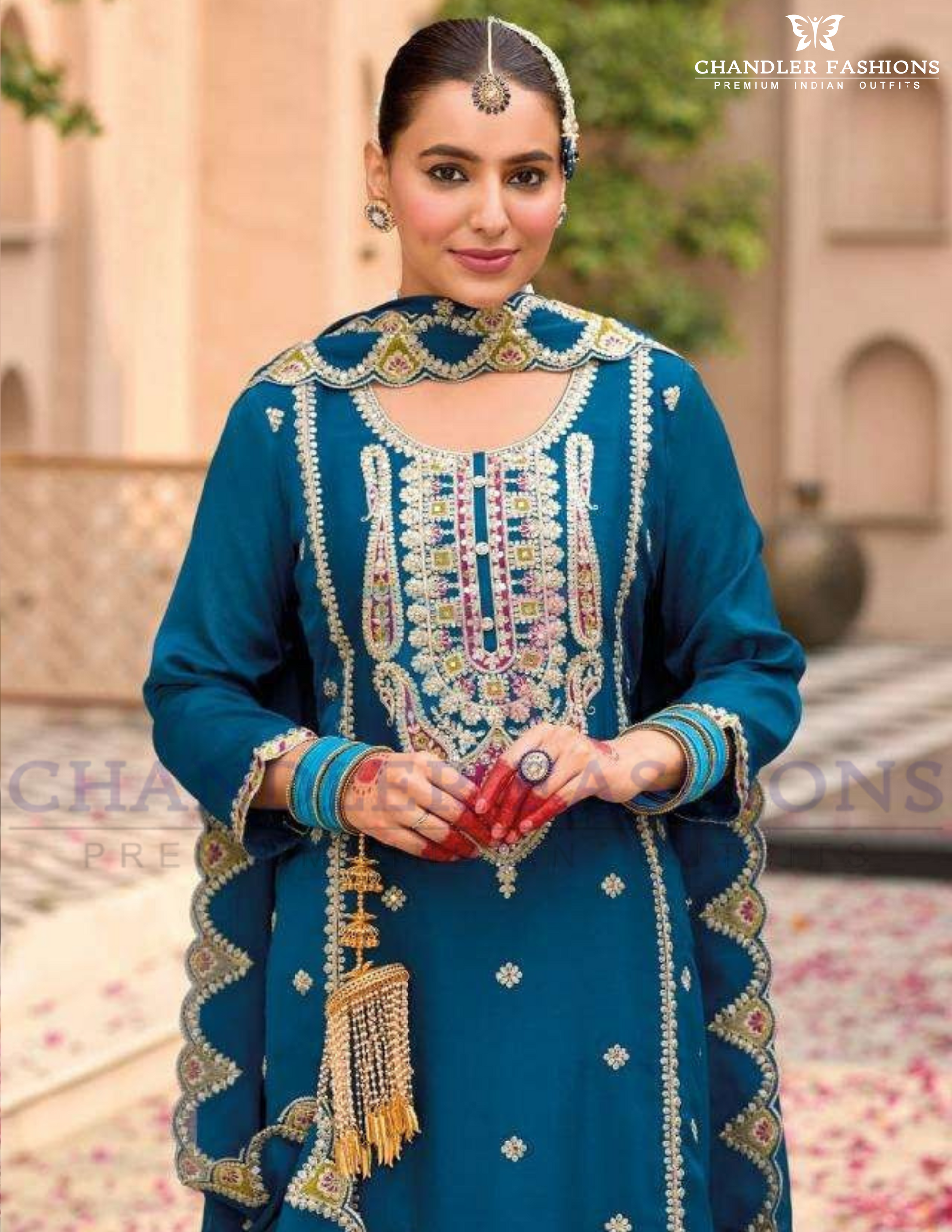 Sequins And Embroidery Work Palazzo Suits With Dupatta in Chandler