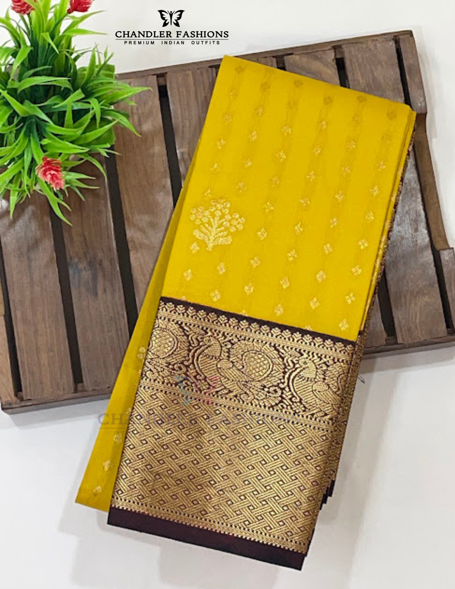 Yellow Color Pure Kanchi Silk With Gold Zari Work Saree In USA