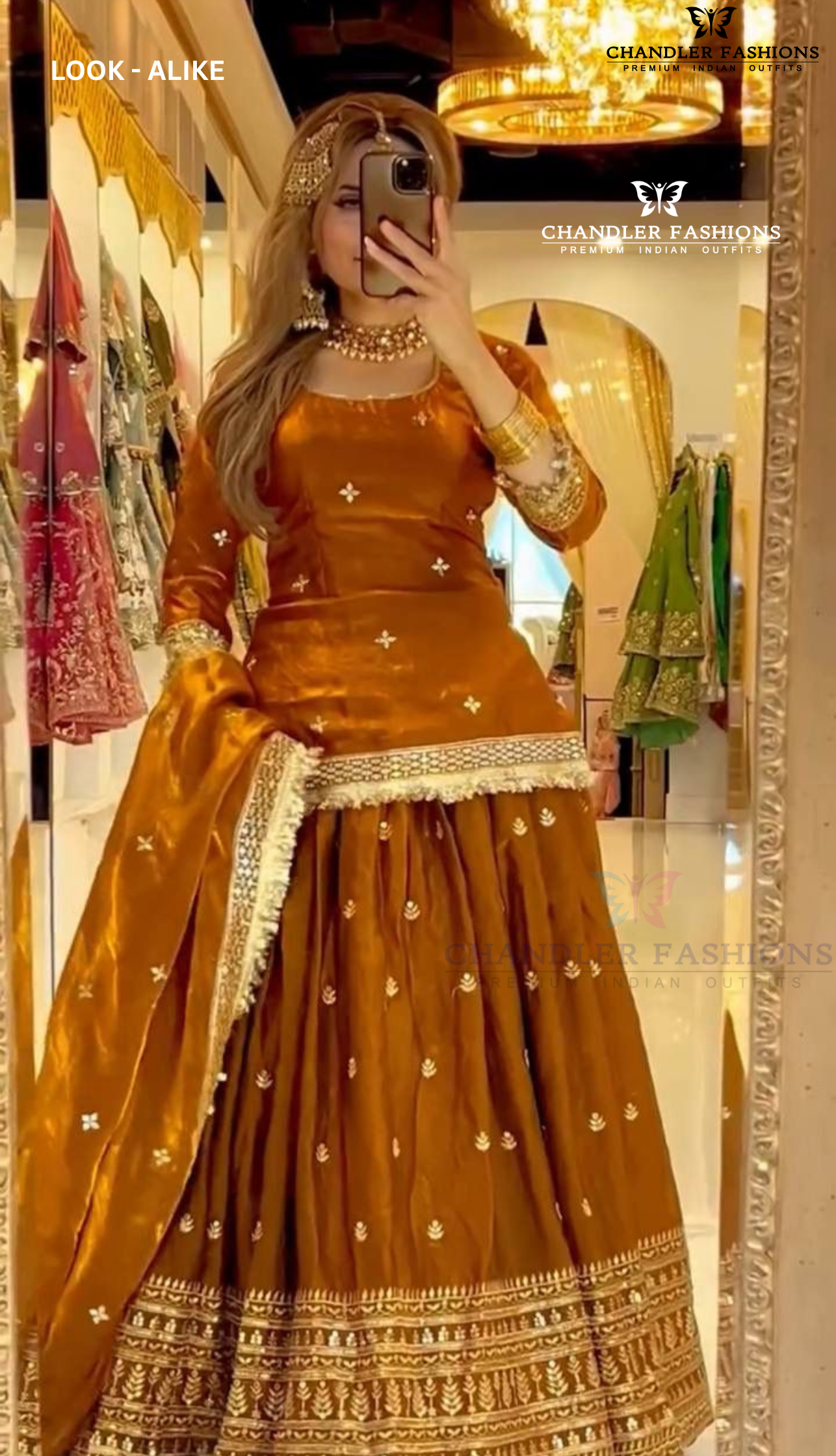 Alluring Mustard Brown Color Heavy Chinon Silk Lehenga Suit Near Me