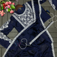Alluring Navy Blue Color Heavy Rangoli Ready To Wear Saree For Women