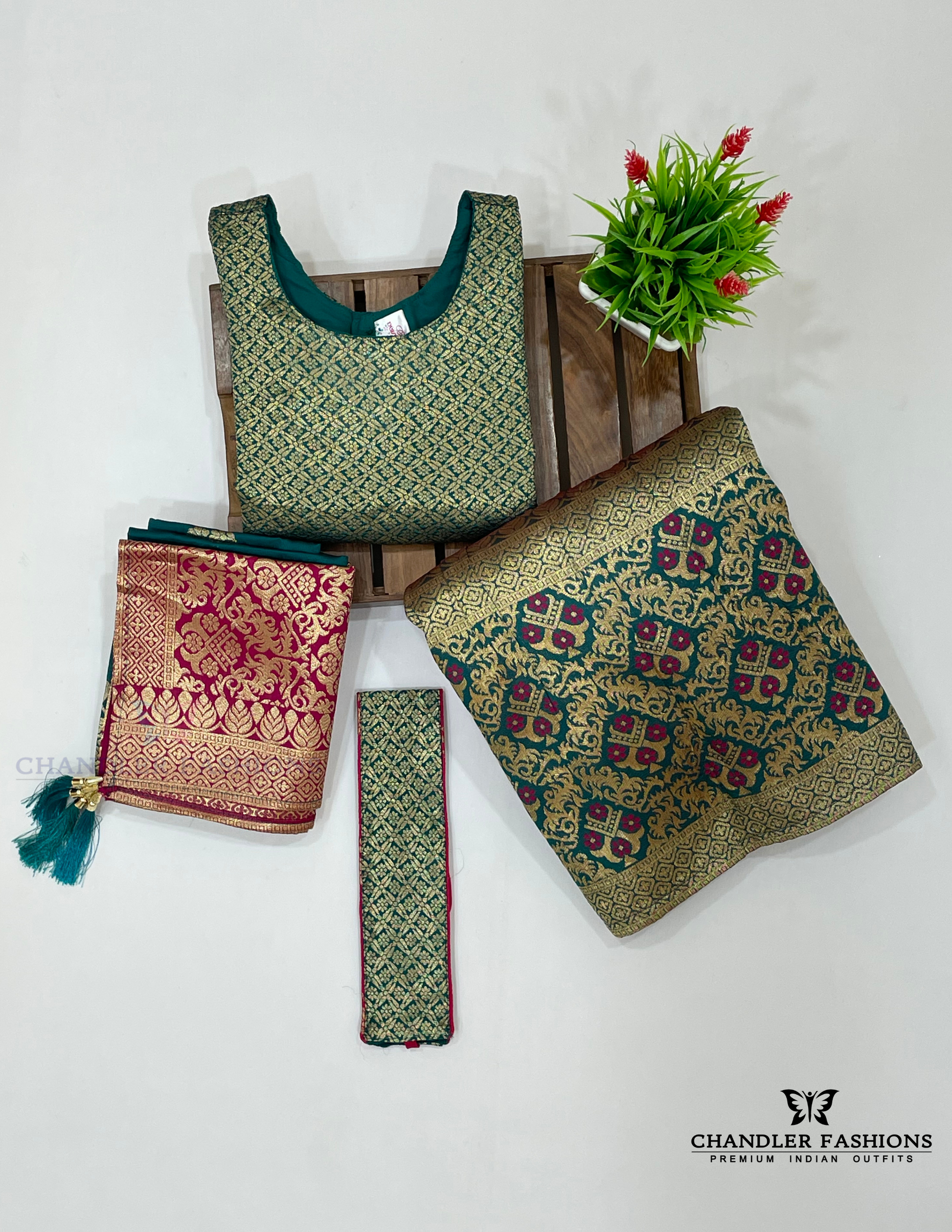 Pretty Green And Pink Colored Silk Choli Sets With Zari Work Near Me