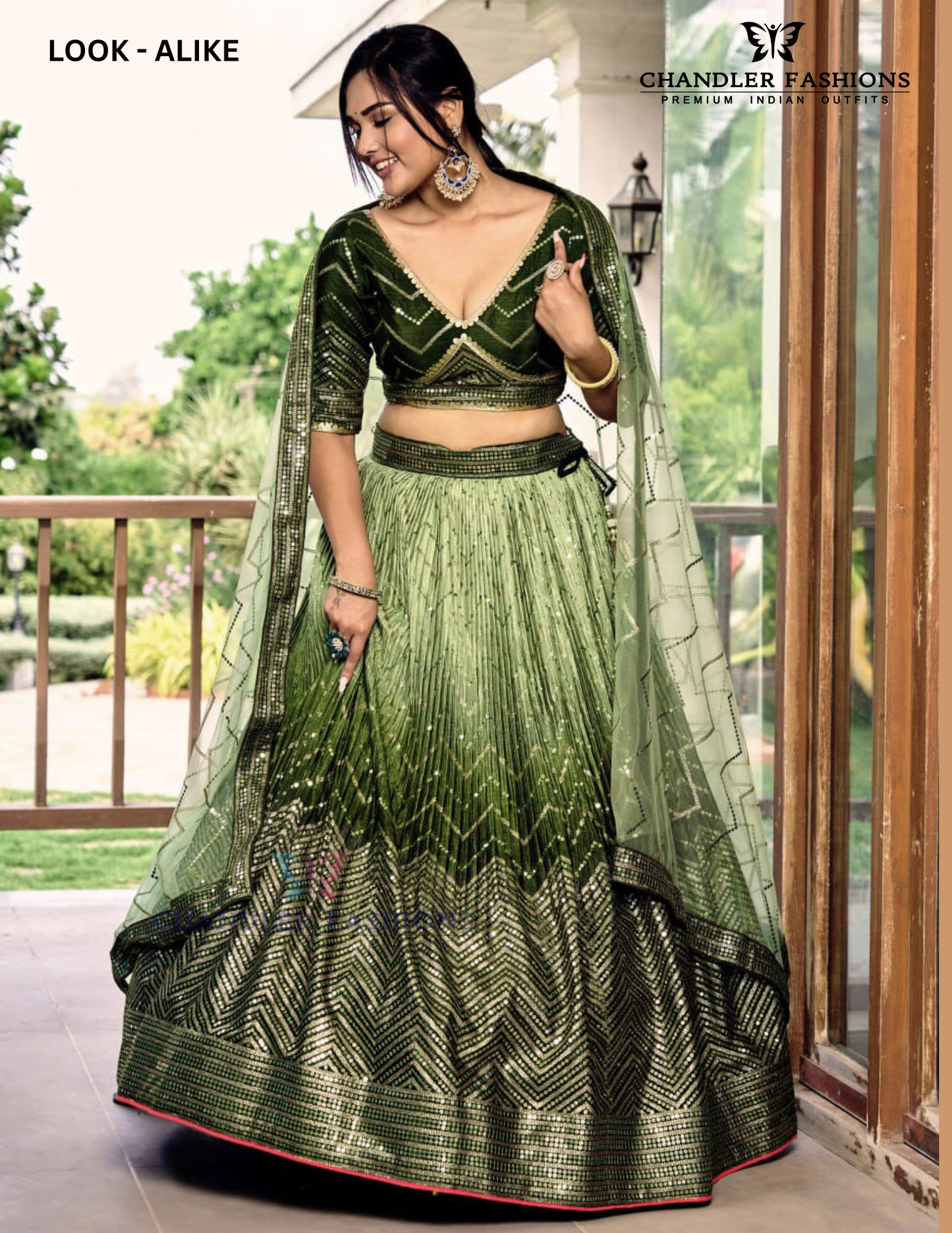 Green Color Silk With Sequins Work Lehenga Choli In Chander