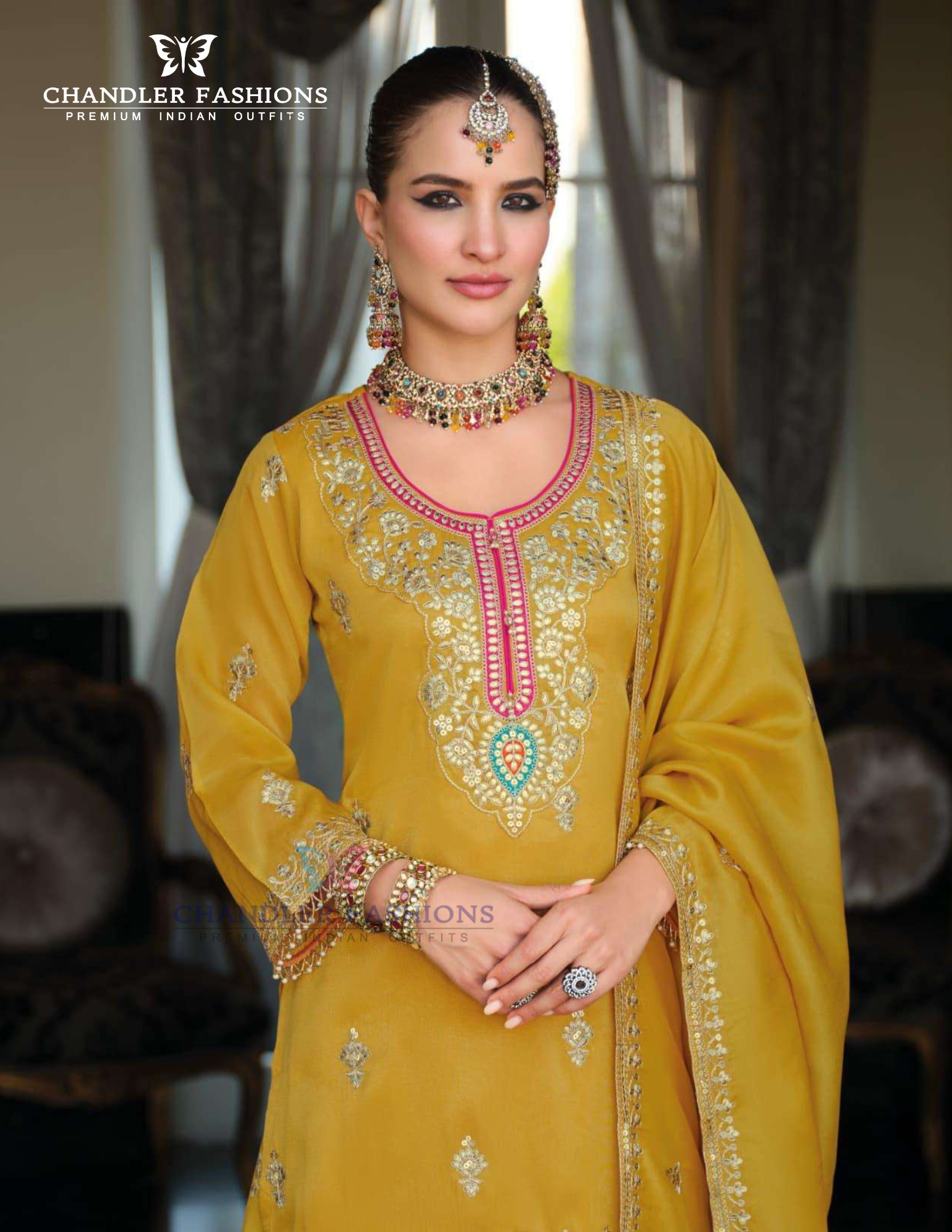 Yellow Color Shimmer Palazzo Suits Near Me