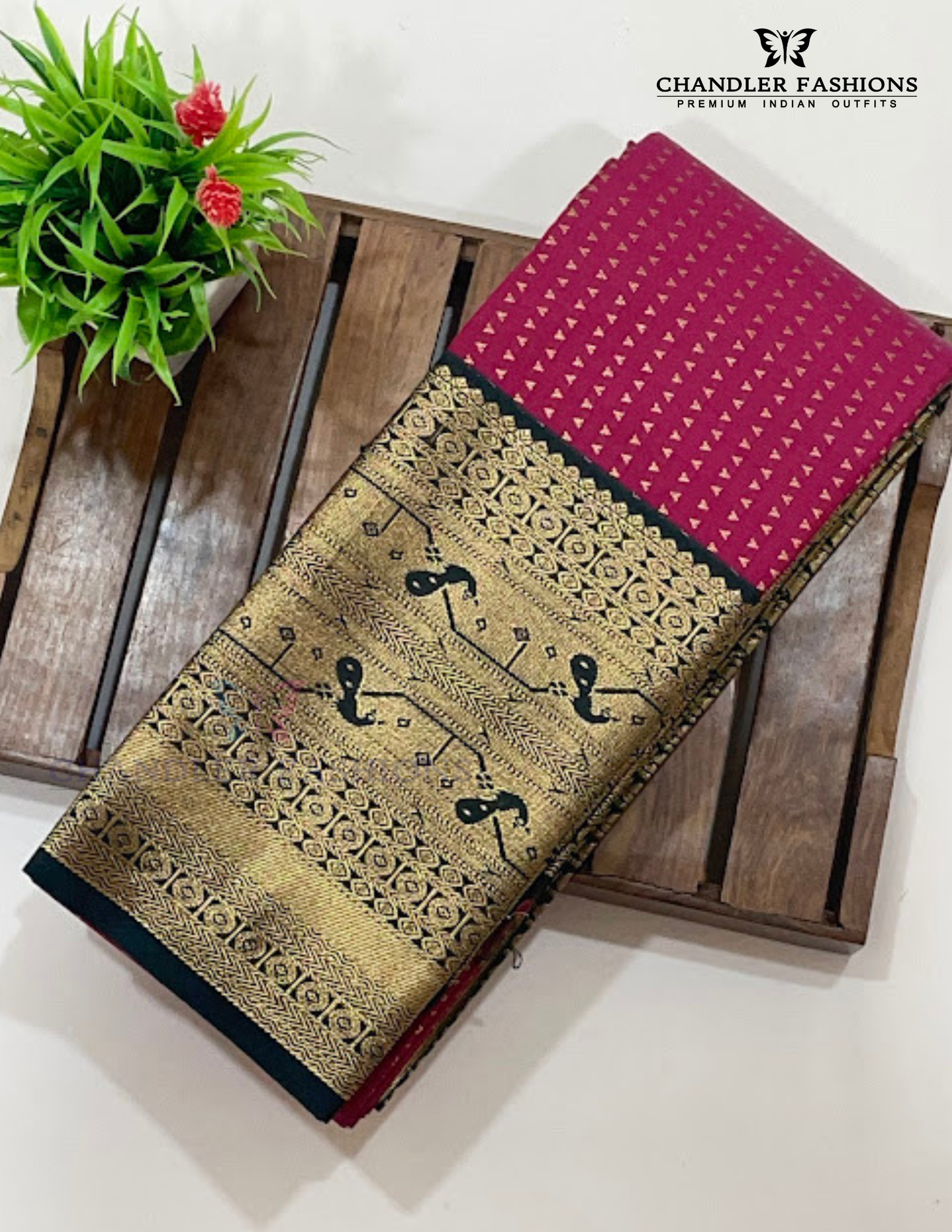 Dark Pink Color Pure Kanchi Silk With Gold Zari Work Saree In USA