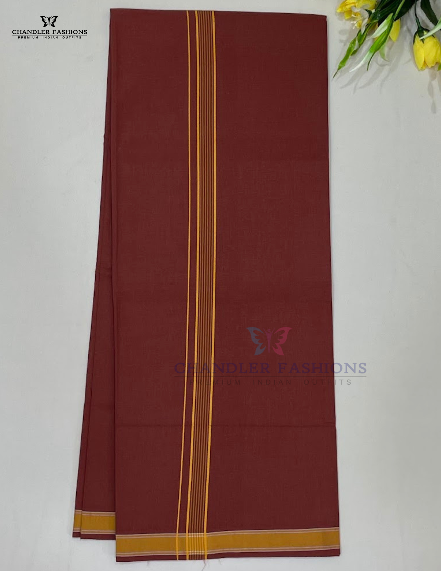 Maroon Color With Yellow Boder Cotton Dhoti Near Me