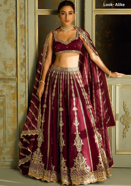 Impressive Maroon Colored Sequins With Zari Work Lehenga Choli