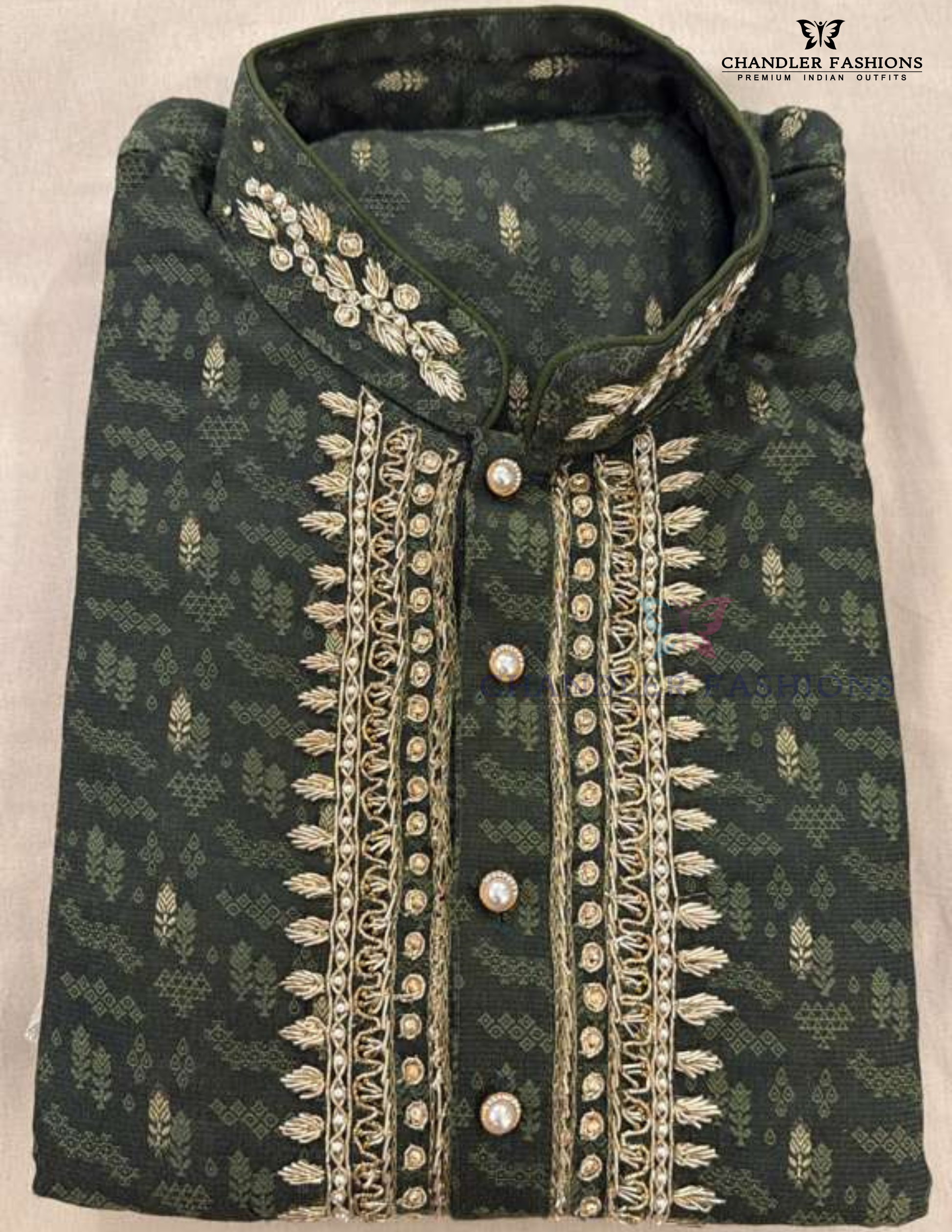 Elegant Dark Green Color Soft Silk With Embroidery Work Kurta Suits For Men