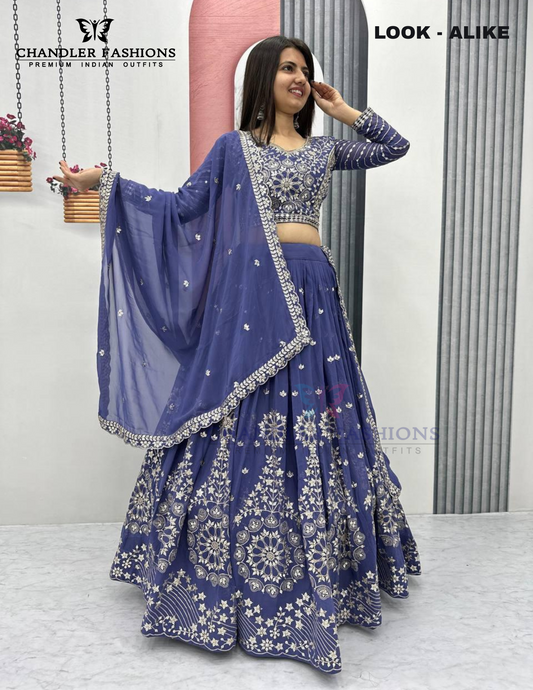 Beautiful Blue Color Georgette Lehenga Choli With Embroidery Work For Women