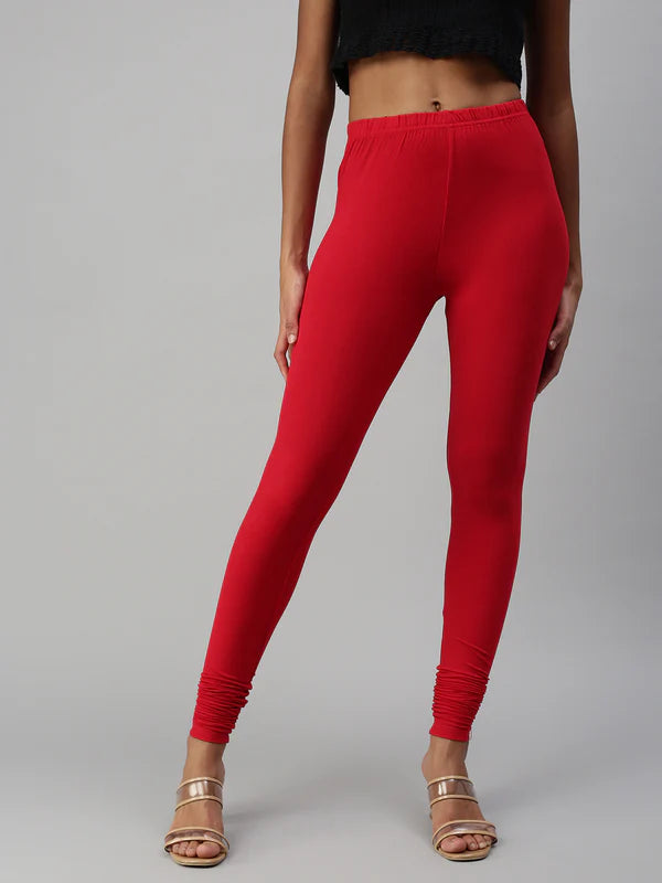 Red Colored Stretchable Rayon Elastane Leggings In Tempe