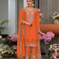 Elegant Orange Color Chinon Embroidery Work Palazzo Suits With Dupatta