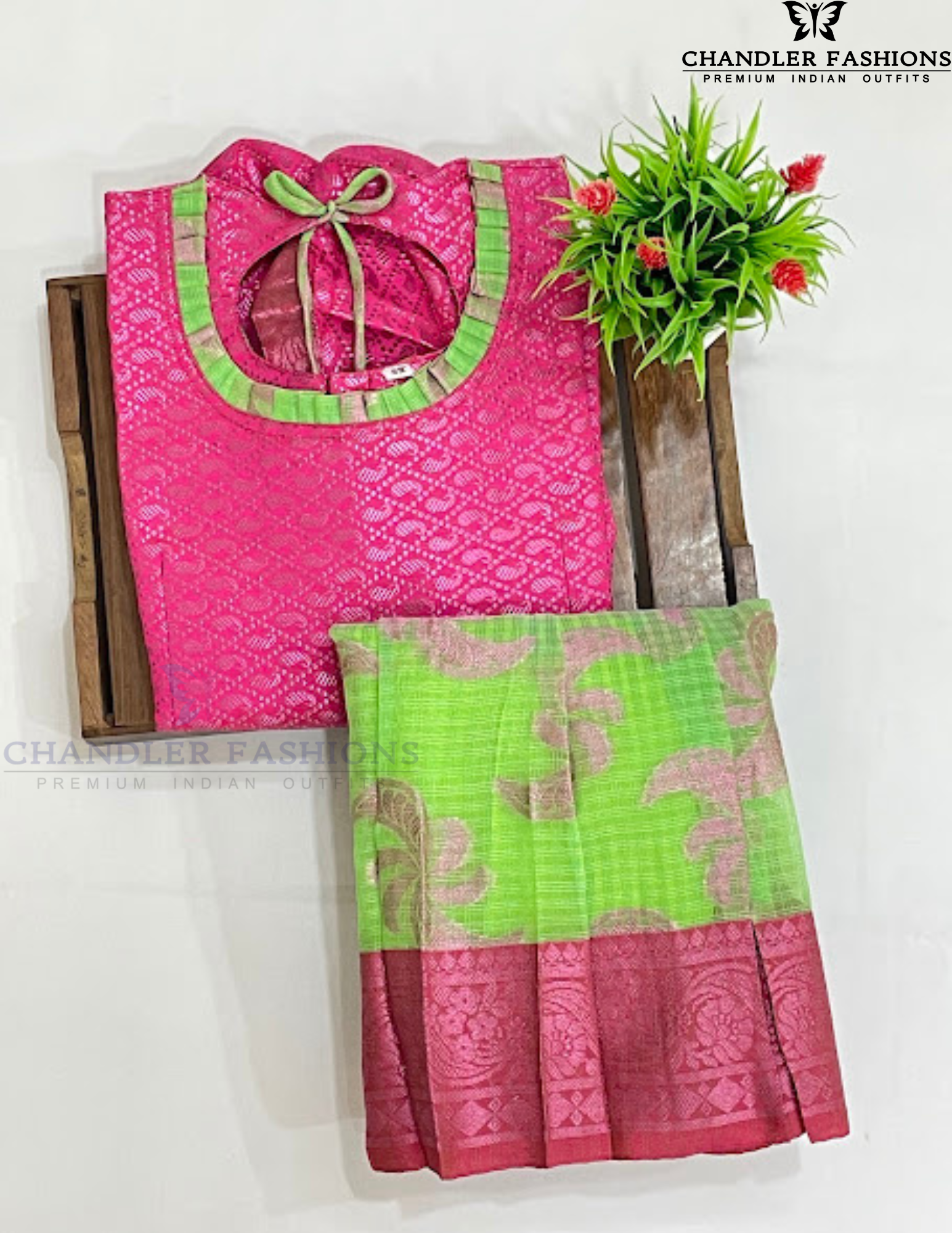 Pink And Green Colored Art Silk Langa Sets In USA