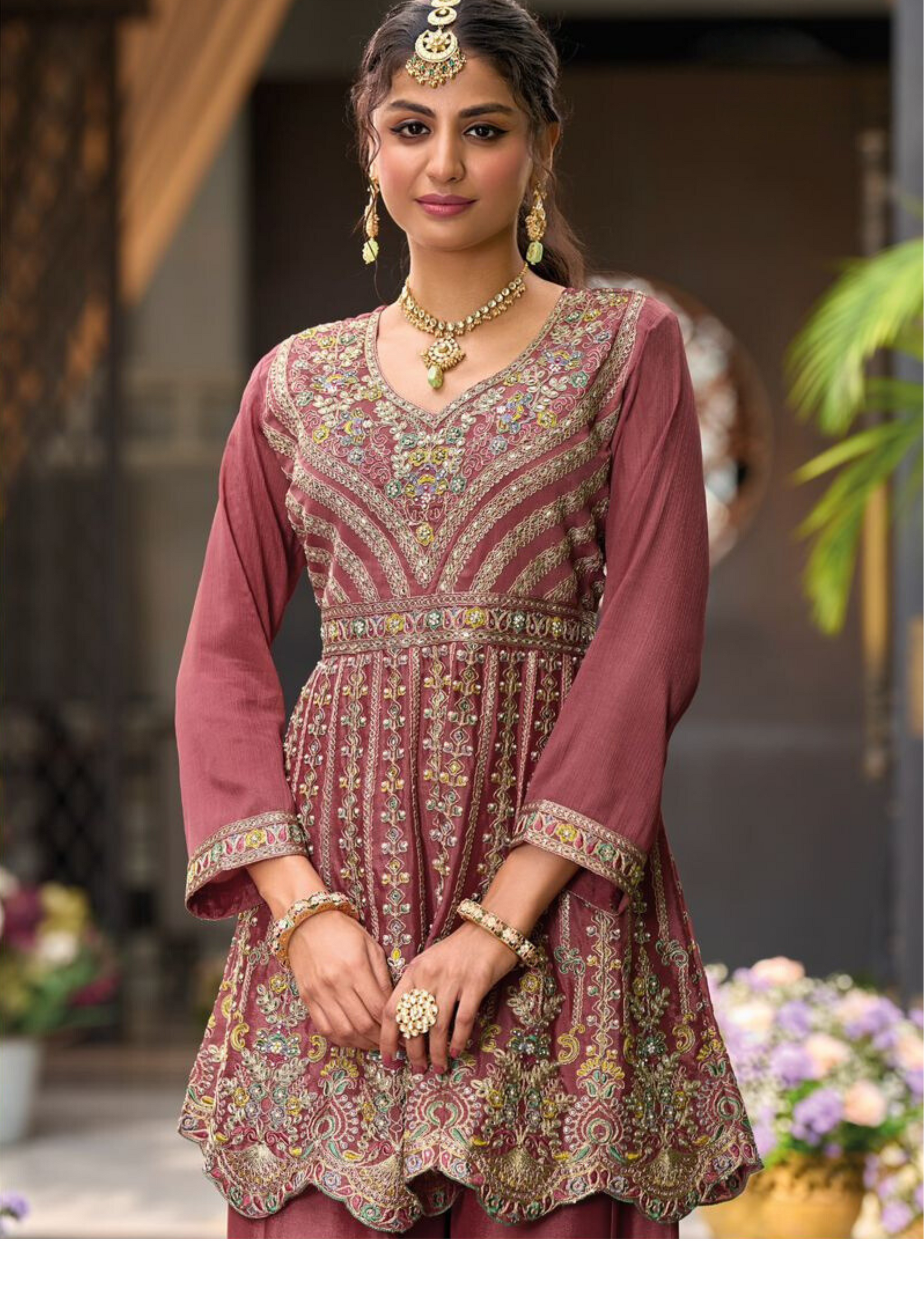 Charming Pink Color Heavy Chinon With Embroidery Work Sharara Suits With Dupatta Near me