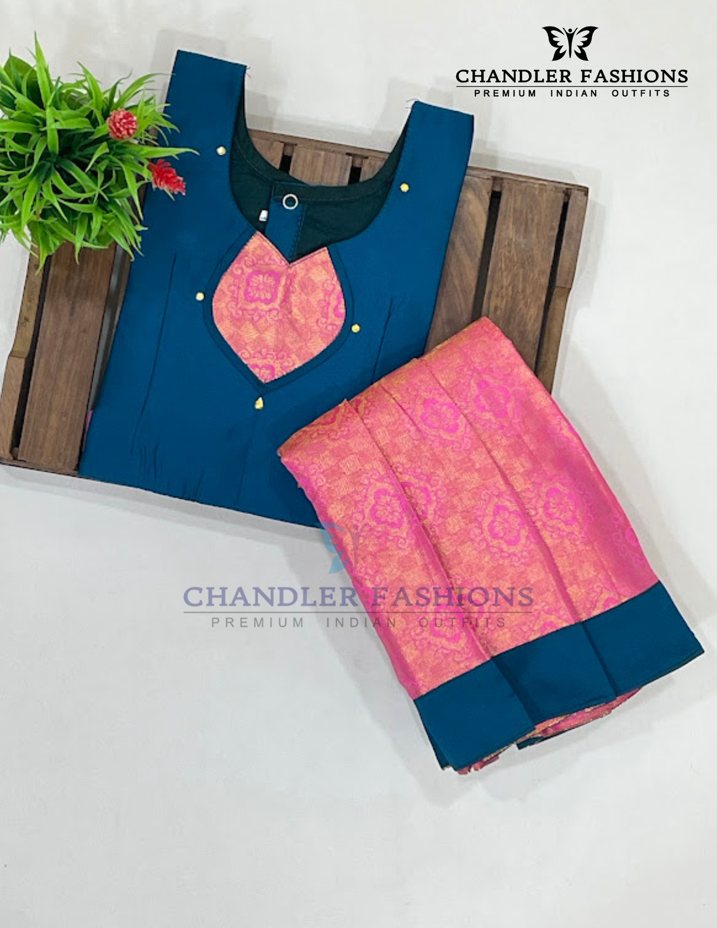 Teal Blue Color Soft Silk Langa Set  In USA