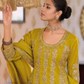 Charming Lime Green Color Shimmer Palazzo Suits With Embroidery Work For Women