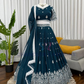 Attractive Teal Blue Color Embroidery And Sequins Work Lehenga Choli For Women