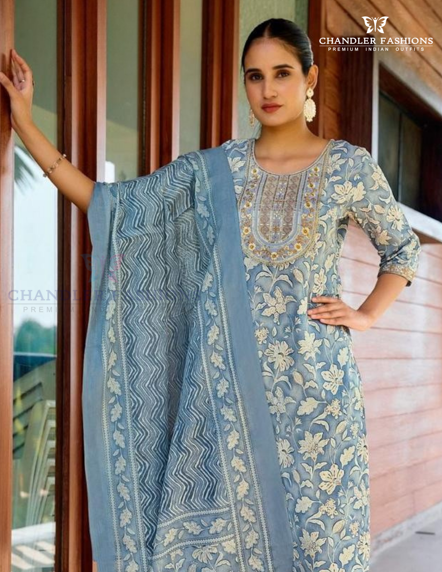 Sky Blue Cotton Salwar Suits With Dupatta Set Near Me 