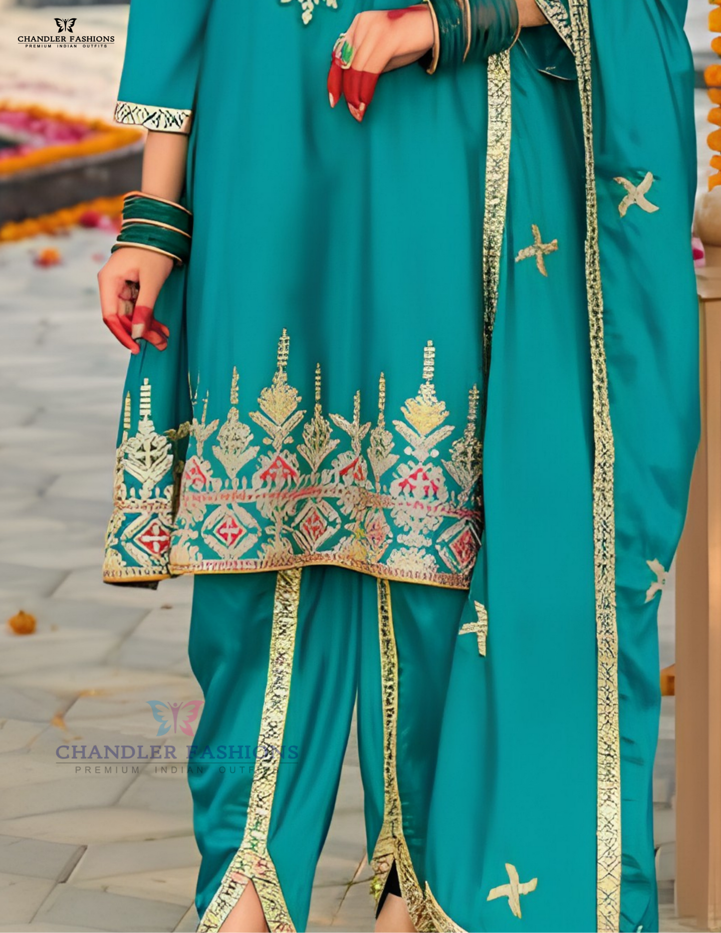 Teal Green Color Heavy Chinon With Embroidery Work Kurti Suits In USA