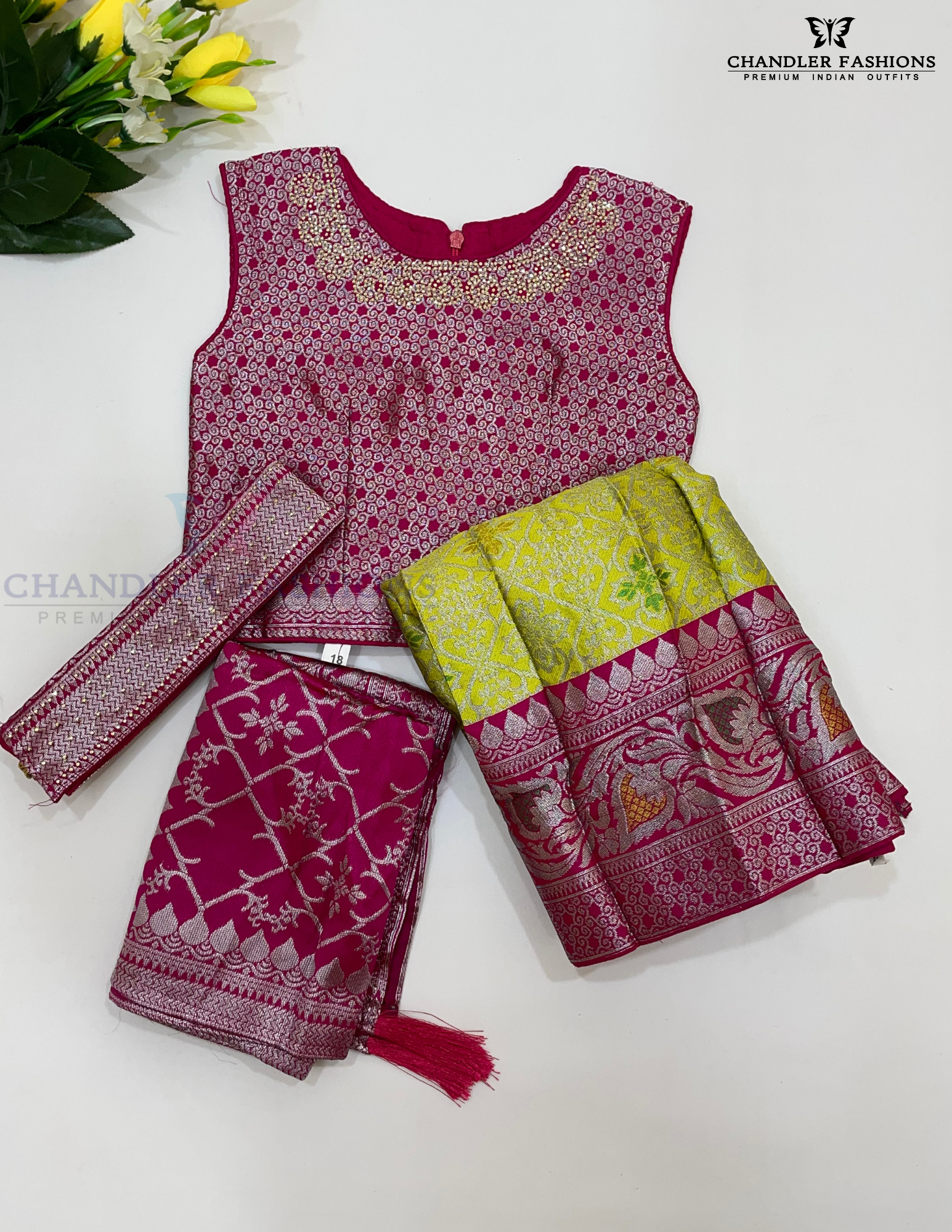 Appealing Pink Colored Art Silk Choli Sets With Stone And Zari Work For Girls