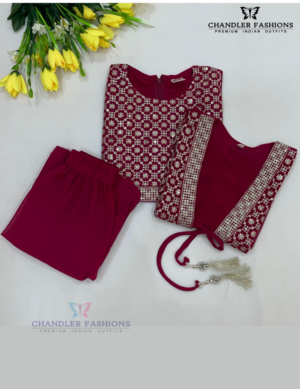 Wonderful Dark Pink Color Georgette With Embroidery And Sequins Work Sharara Suits Near Me
