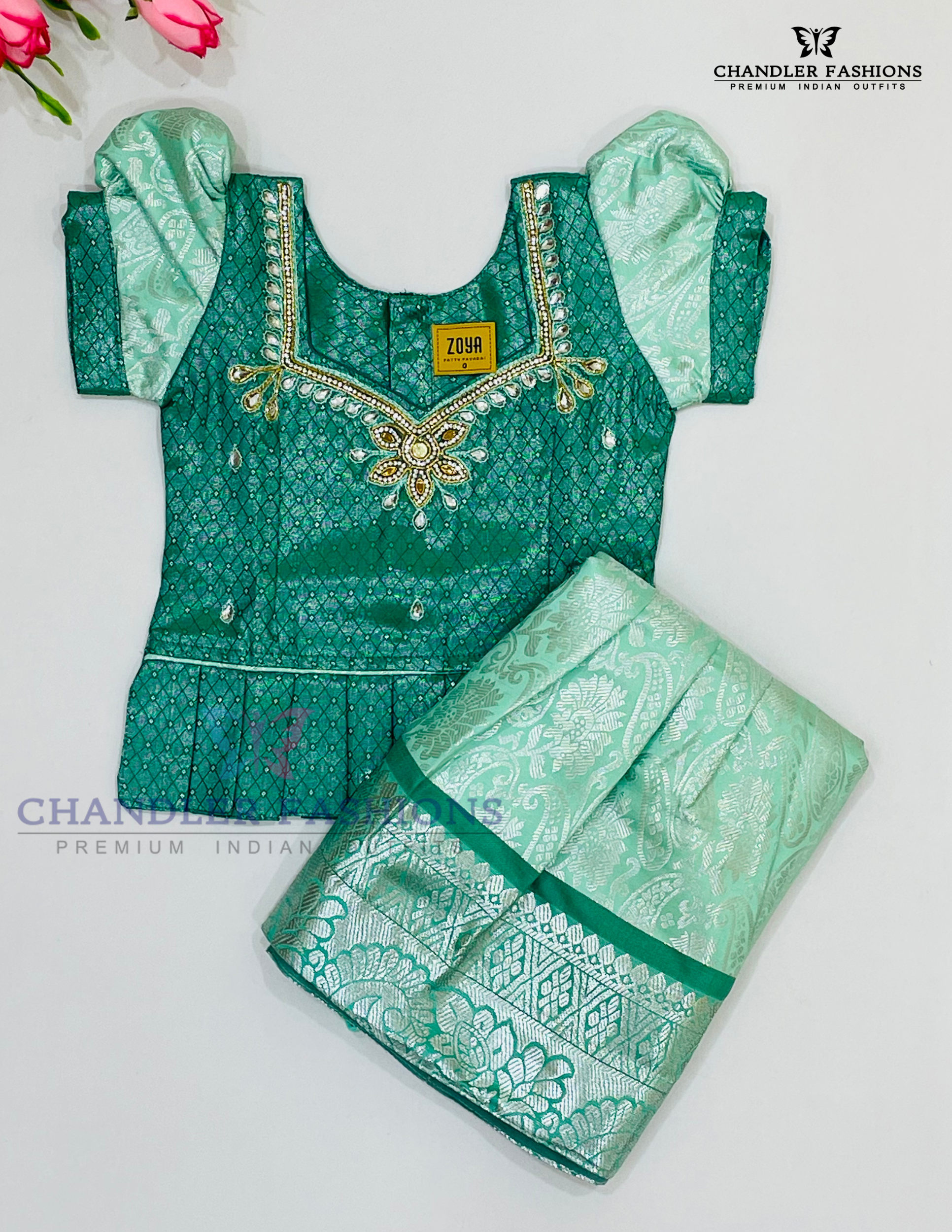 Attractive Green Color Art Silk Langa Set In USA
