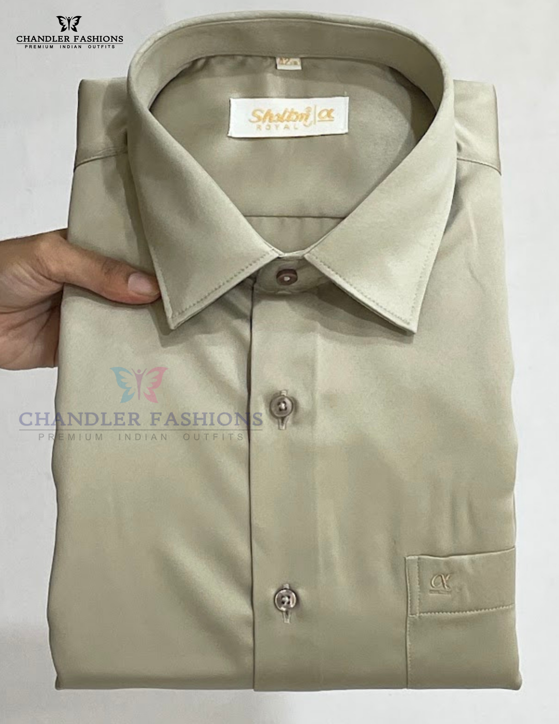 Alluring Beige Color Satin Shirt With Full Sleeve For Men Near Me